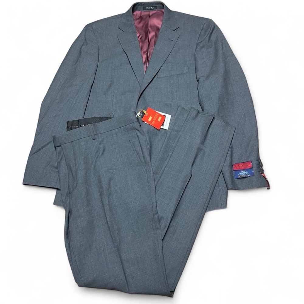 New MANTONI $449 Sharkskin Suit Men's 44R 38x36 Gray 100% WOOL Jacket Pants